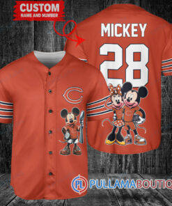 Chicago Bears x Mickey and Minnie with Trophy Custom Baseball Jersey Orange