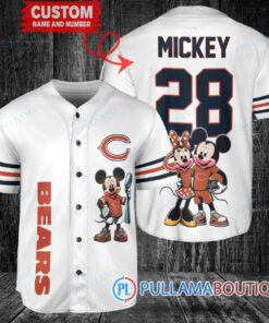 Chicago Bears x Mickey and Minnie with Trophy Custom Baseball Jersey White