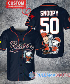 Chicago Bears x Snoopy and Charlie Brown with Trophy Custom Baseball Jersey Navy