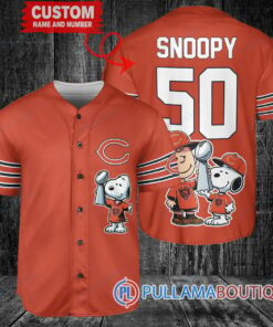 Chicago Bears x Snoopy and Charlie Brown with Trophy Custom Baseball Jersey Orange