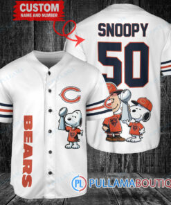 Chicago Bears x Snoopy and Charlie Brown with Trophy Custom Baseball Jersey White