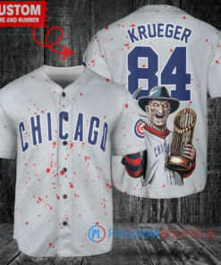 Chicago Cubs Freddy Krueger Halloween World Series Trophy Baseball Jersey Gray