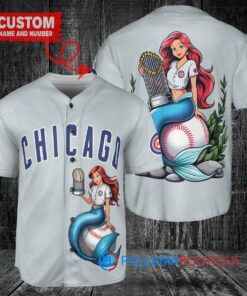 Chicago Cubs x Ariel Mermaid with Trophy Custom Baseball Jersey Gray