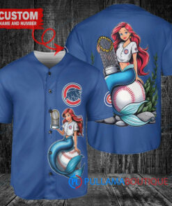 Chicago Cubs x Ariel Mermaid with Trophy Custom Baseball Jersey Royal