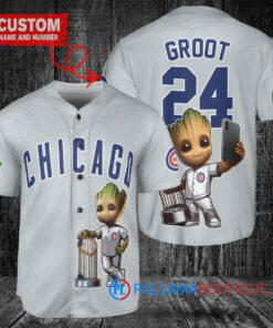 Chicago Cubs x Baby Groot Marvel Guardians Of The Galaxy with Trophy Custom Baseball Jersey Gray