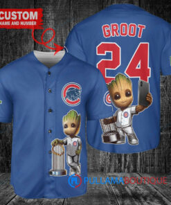 Chicago Cubs x Baby Groot Marvel Guardians Of The Galaxy with Trophy Custom Baseball Jersey Royal