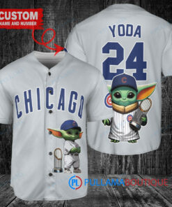 Chicago Cubs x Baby Yoda Star Wars The Mandalorian with Trophy Custom Baseball Jersey Gray