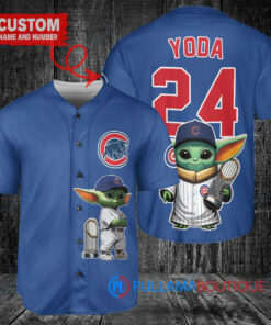 Chicago Cubs x Baby Yoda Star Wars The Mandalorian with Trophy Custom Baseball Jersey Royal