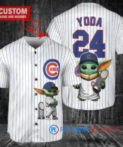 Chicago Cubs x Baby Yoda Star Wars The Mandalorian with Trophy Custom Baseball Jersey White