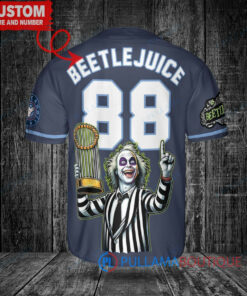 Chicago Cubs x Beetlejuice Halloween with World Series Trophy Custom Baseball Jersey Navy