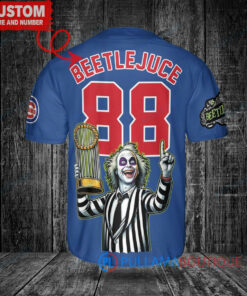 Chicago Cubs x Beetlejuice Halloween with World Series Trophy Custom Baseball Jersey Royal