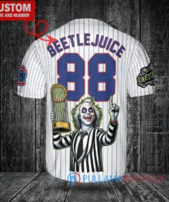 Chicago Cubs x Beetlejuice Halloween with World Series Trophy Custom Baseball Jersey White