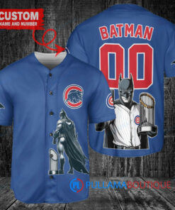 Chicago Cubs x DC Comics Batman The Dark Knight with Trophy Custom Baseball Jersey Royal