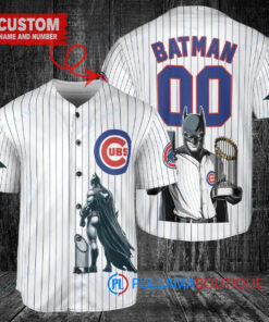 Chicago Cubs x DC Comics Batman The Dark Knight with Trophy Custom Baseball Jersey White