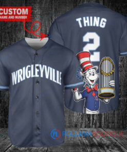 Chicago Cubs x Dr Seuss with World Series Trophy Custom Baseball Jersey Navy