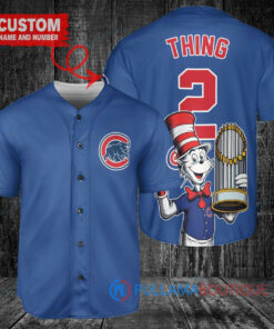 Chicago Cubs x Dr Seuss with World Series Trophy Custom Baseball Jersey Royal