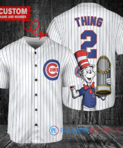 Chicago Cubs x Dr Seuss with World Series Trophy Custom Baseball Jersey White