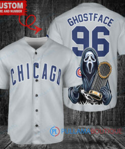 Chicago Cubs x Ghostface Scream World Series Trophy Baseball Jersey Gray