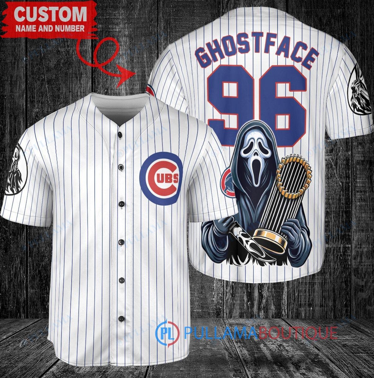 Oakland Athletics x Ghostface Scream Halloween Halloween with World Series Trophy Custom Baseball Jersey White