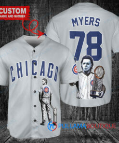 Chicago Cubs x Halloween Michael Myers with Trophy Custom Baseball Jersey Gray