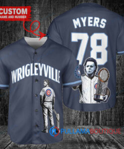 Chicago Cubs x Halloween Michael Myers with Trophy Custom Baseball Jersey Navy