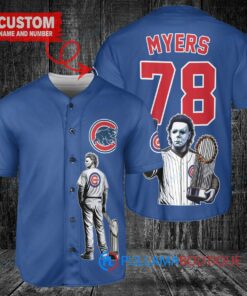 Chicago Cubs x Halloween Michael Myers with Trophy Custom Baseball Jersey Royal