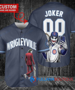 Chicago Cubs x Joker DC Comics with Trophy Custom Baseball Jersey Navy