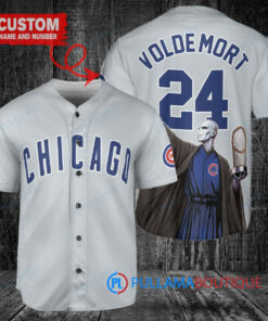 Chicago Cubs x Lord Voldemort Harry Potter with Trophy Custom Baseball Jersey Gray