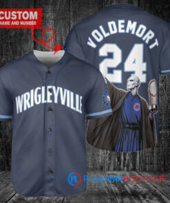 Chicago Cubs x Lord Voldemort Harry Potter with Trophy Custom Baseball Jersey Navy