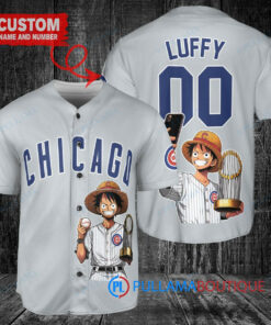 Chicago Cubs x Luffy One Piece with Trophy Custom Baseball Jersey Gray