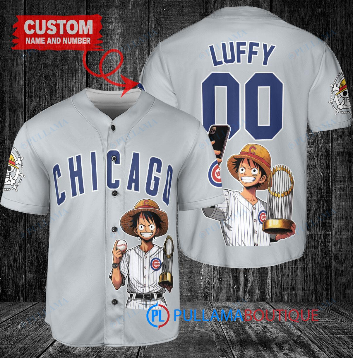 Atlanta Braves x Luffy One Piece with Trophy Custom Baseball Jersey White