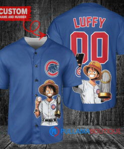 Chicago Cubs x Luffy One Piece with Trophy Custom Baseball Jersey Royal