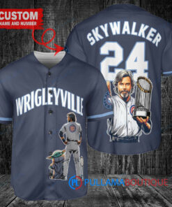 Chicago Cubs x Luke Skywalker Star Wars with Trophy Custom Baseball Jersey Navy