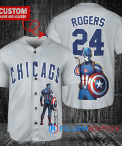 Chicago Cubs x Marvel Captain America Steve Rogers with Trophy Custom Baseball Jersey Gray