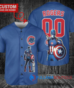 Chicago Cubs x Marvel Captain America Steve Rogers with Trophy Custom Baseball Jersey Royal