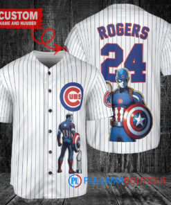 Chicago Cubs x Marvel Captain America Steve Rogers with Trophy Custom Baseball Jersey White