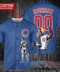 Chicago Cubs x Marvel Iron Man Tony Stark with Trophy Custom Baseball Jersey Royal