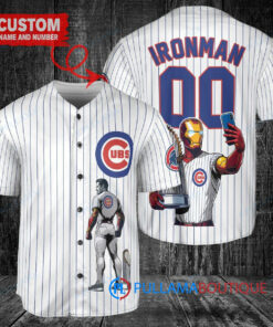 Chicago Cubs x Marvel Iron Man Tony Stark with Trophy Custom Baseball Jersey White