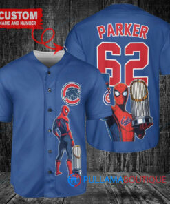 Chicago Cubs x Marvel Spiderman with Trophy Custom Baseball Jersey Royal