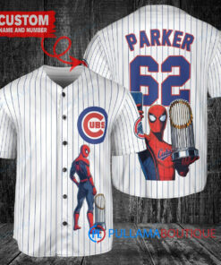 Chicago Cubs x Marvel Spiderman with Trophy Custom Baseball Jersey White