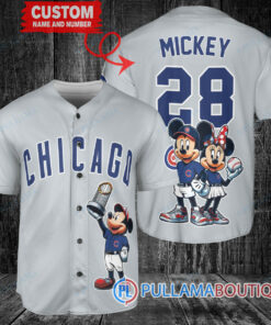 Chicago Cubs x Mickey and Minnie with Trophy Baseball Jersey Gray