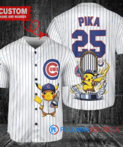 Chicago Cubs x Pikachu Pokemon with Trophy Custom Baseball Jersey White