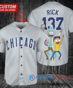 Chicago Cubs x Rick and Morty with Trophy Custom Baseball Jersey Gray