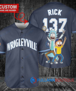 Chicago Cubs x Rick and Morty with Trophy Custom Baseball Jersey Navy