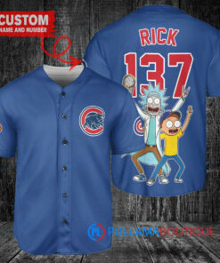 Chicago Cubs x Rick and Morty with Trophy Custom Baseball Jersey Royal