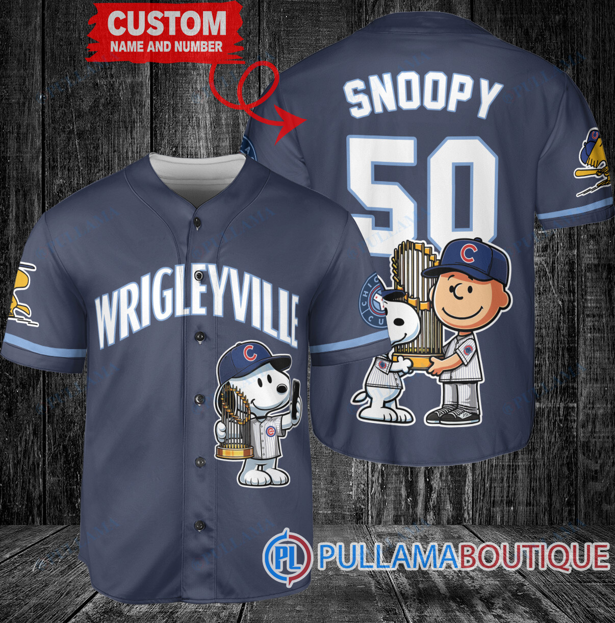 Detroit Tigers x Snoopy and Charlie Brown with Trophy Baseball Jersey Navy