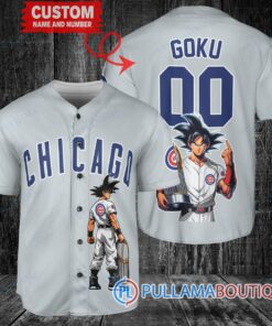 Chicago Cubs x Son Goku Kakarot Super Saiyan Dragon Ball Z with Trophy Baseball Jersey Gray V2