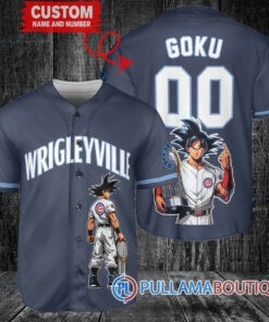 Chicago Cubs x Son Goku Kakarot Super Saiyan Dragon Ball Z with Trophy Baseball Jersey Navy V2