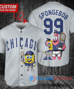 Chicago Cubs x SpongeBob SquarePants with Trophy Custom Baseball Jersey Gray