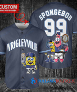 Chicago Cubs x SpongeBob SquarePants with Trophy Custom Baseball Jersey Navy